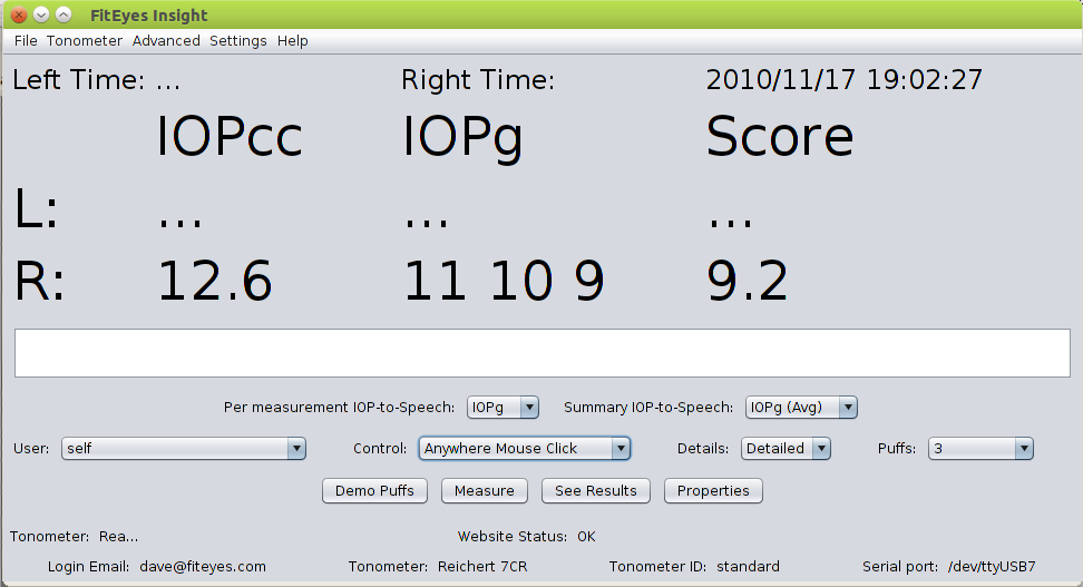 Eye pressure results summary screen